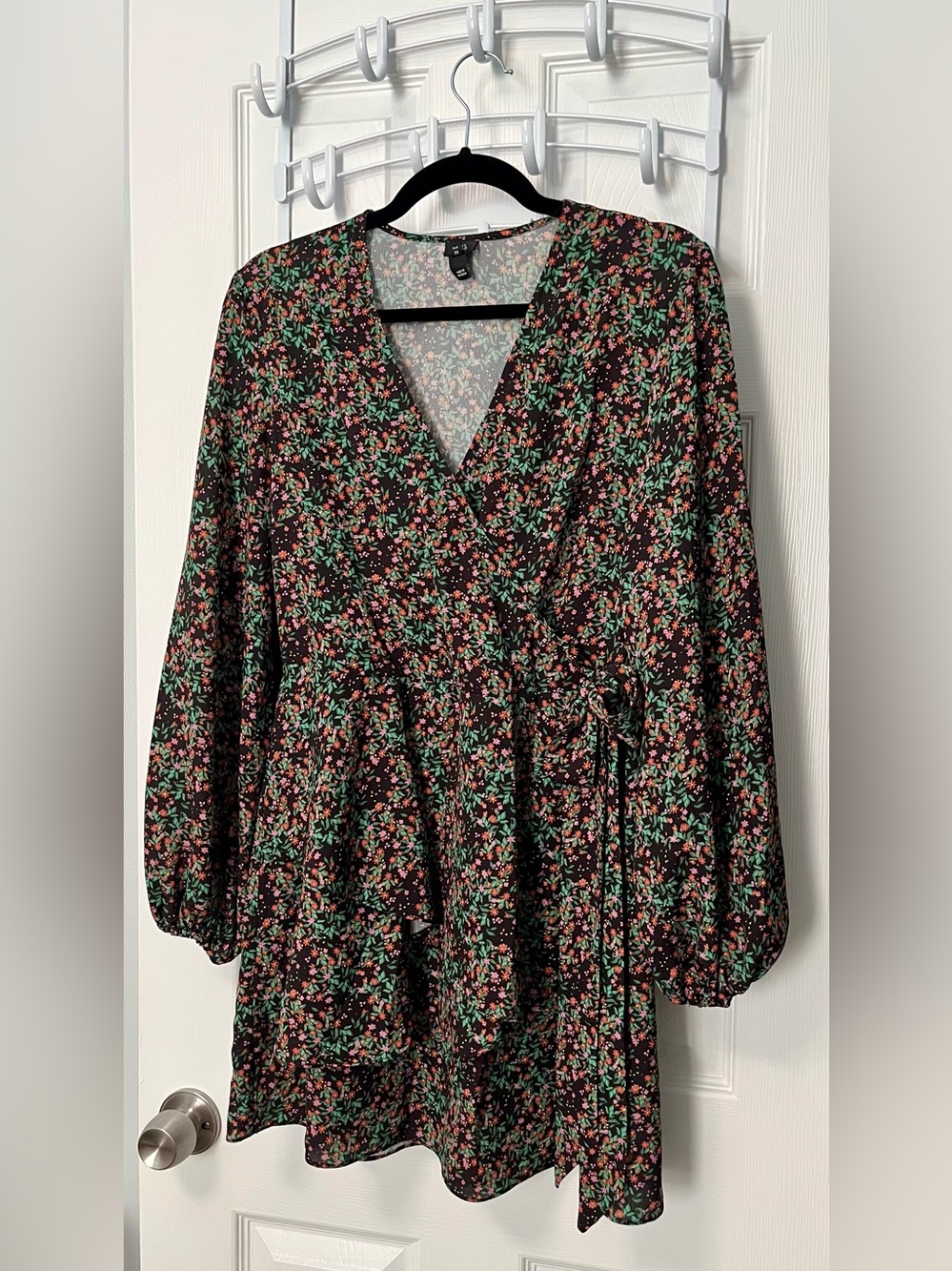 River Island Black Mini Dress with Pink & Green Floral Print